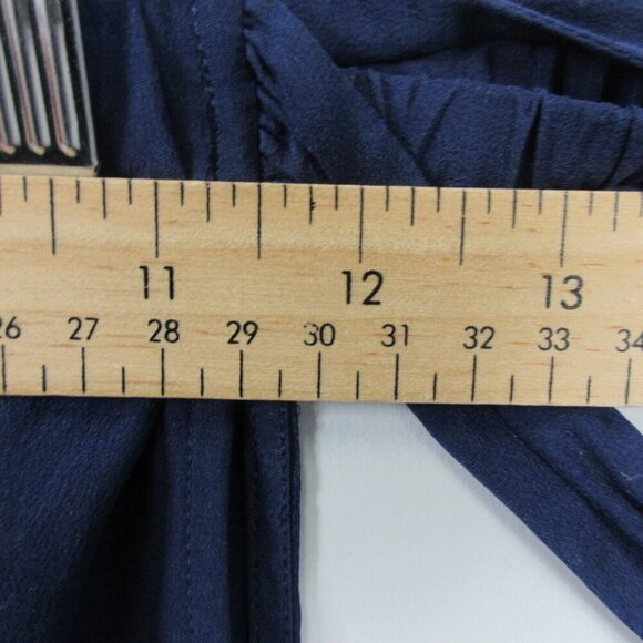 Club Monaco Silk Blouse Women M Navy Off Shoulder Cropped 3/4 Sleeve Preppy 64 - Picture 5 of 7